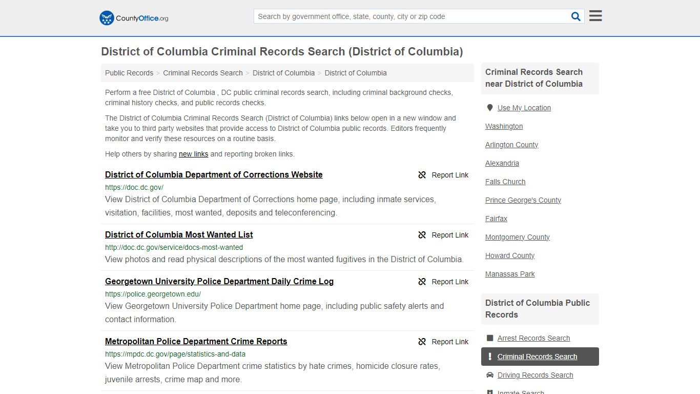 Criminal Records Search - District of Columbia , DC (Arrests, Jails ...